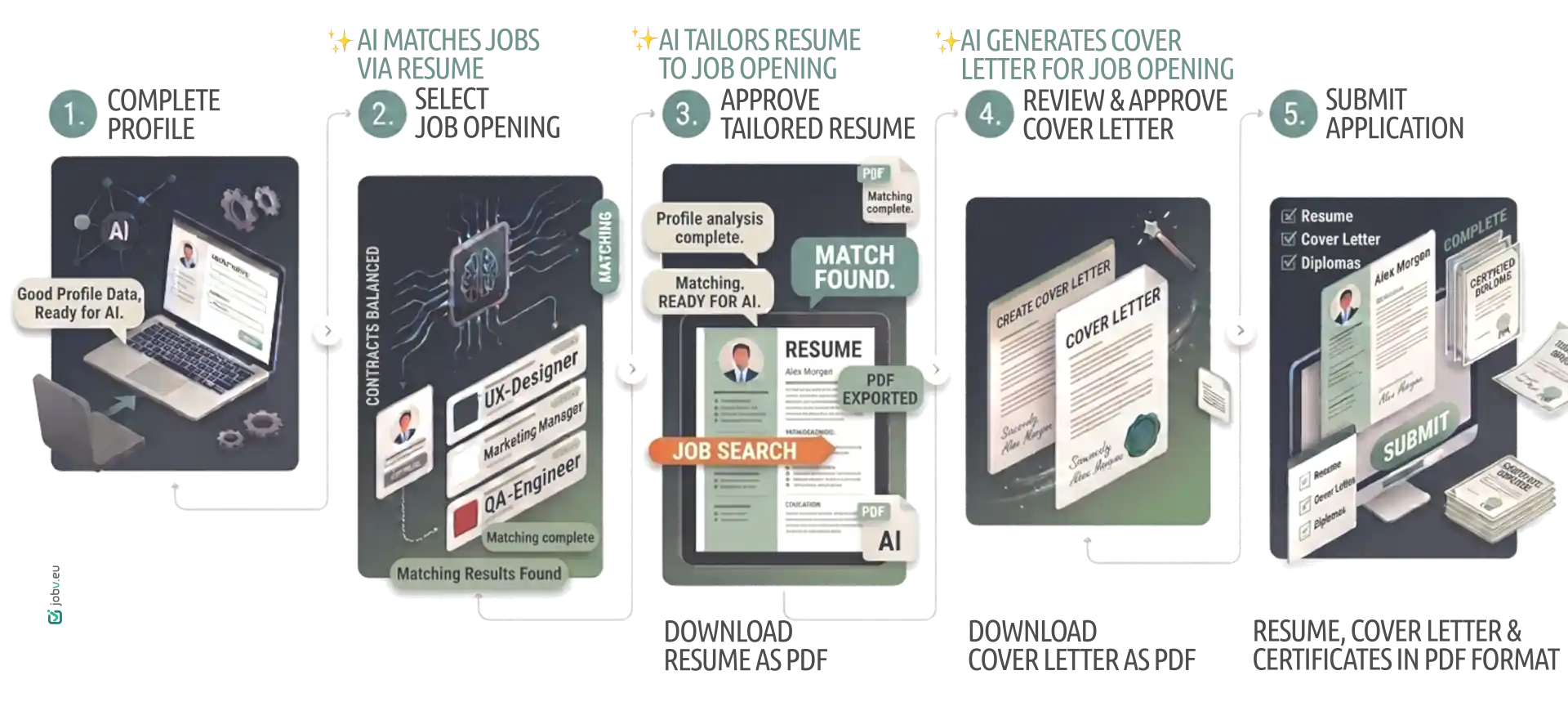 Job Search and Application Preparation with AI JOBV.EU